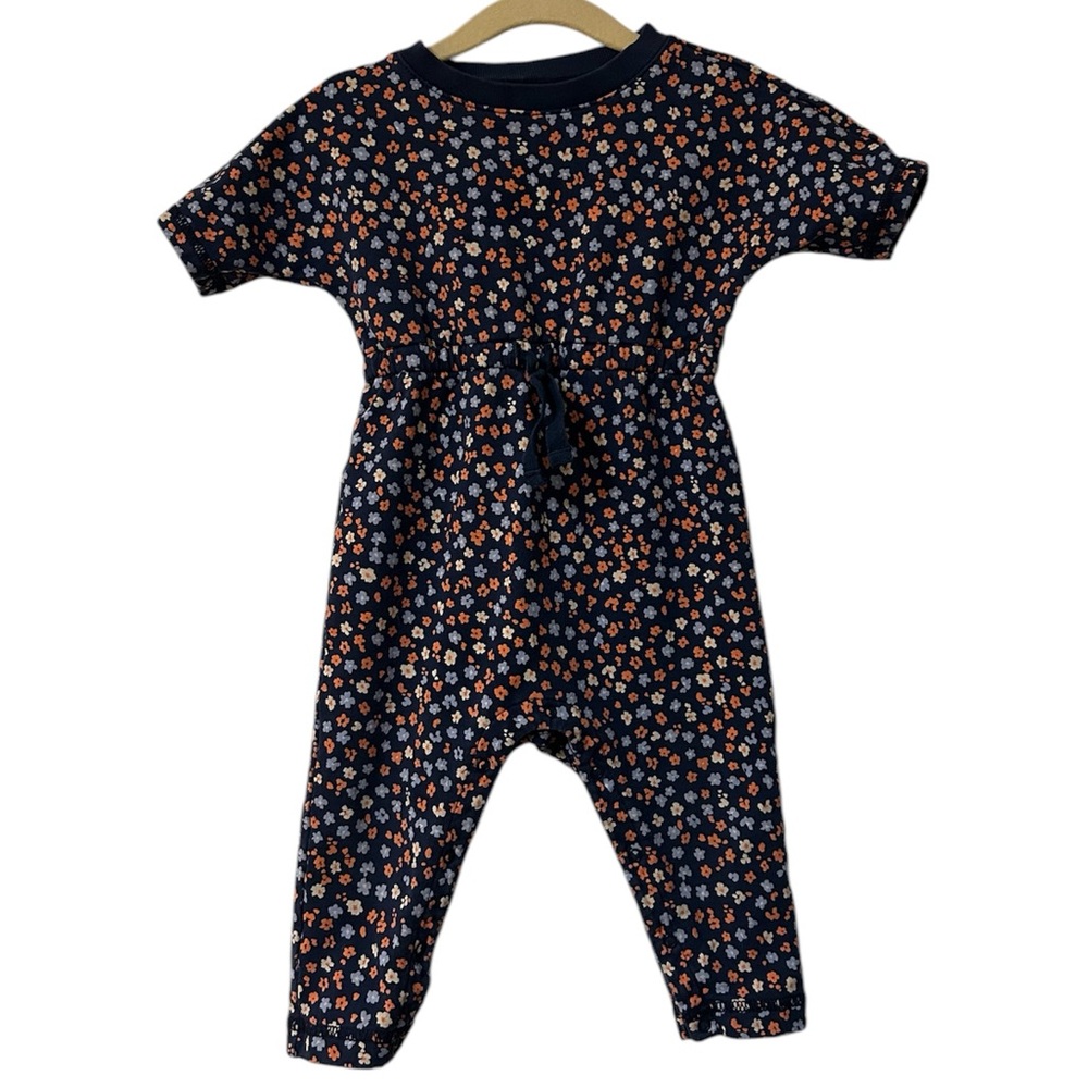 Tea Collection Navy Blue Ditzy Floral Jumpsuit Size 12-18 Months